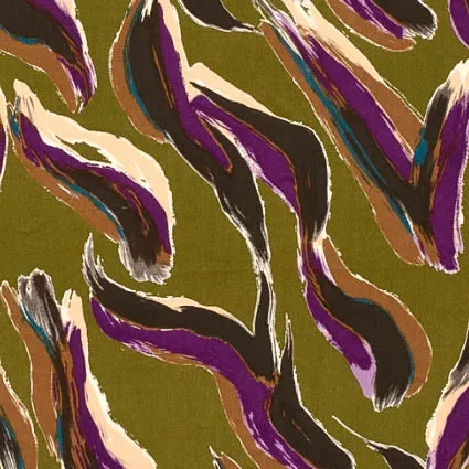 Viscose kaki met abstract patroon